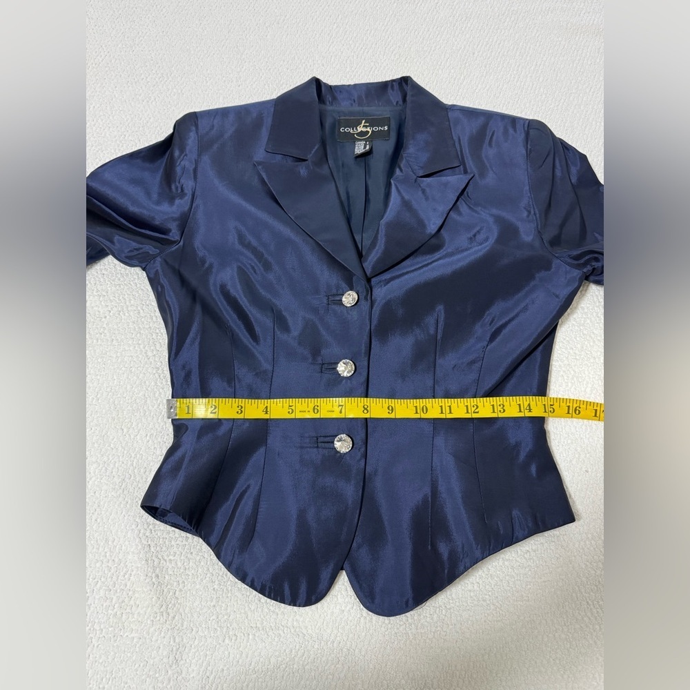 JS Collection Sz 8 Navy Blue Metallic Short Blazer - Picture 9 of 14